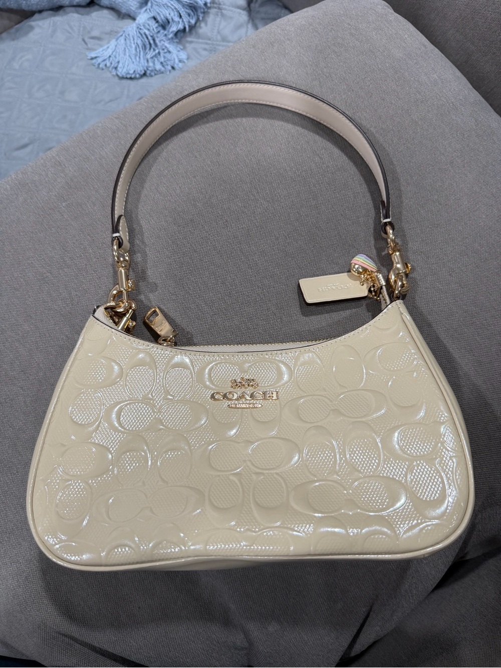 Coach Patent Embossed Mini Hobo Bag - Cream